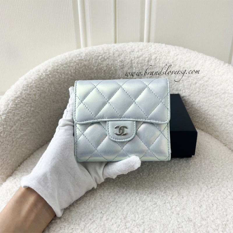 Chanel Classic Trifold Wallet in 21K Iridescent Light Blue Lambskin SHW