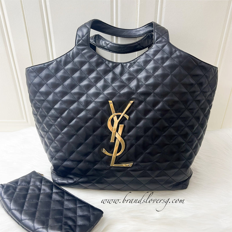 YSL Icare Maxi Tote Bag in Black Lambskin AGHW