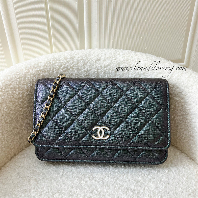 Chanel Wallet on Chain WOC in 19S Iridescent Caviar with MOP Logo