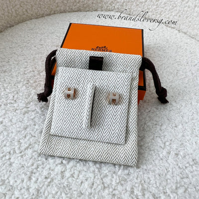 Hermes Mini Pop H Earrings in Marron Glace Enamel RGHW