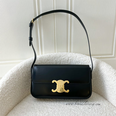 Celine Triomphe Shoulder Bag in Black Shiny Calfskin GHW