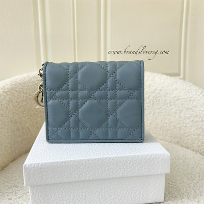 Dior Lady Dior Small Compact Wallet in Cloud Blue Cannage Lambskin and GHW