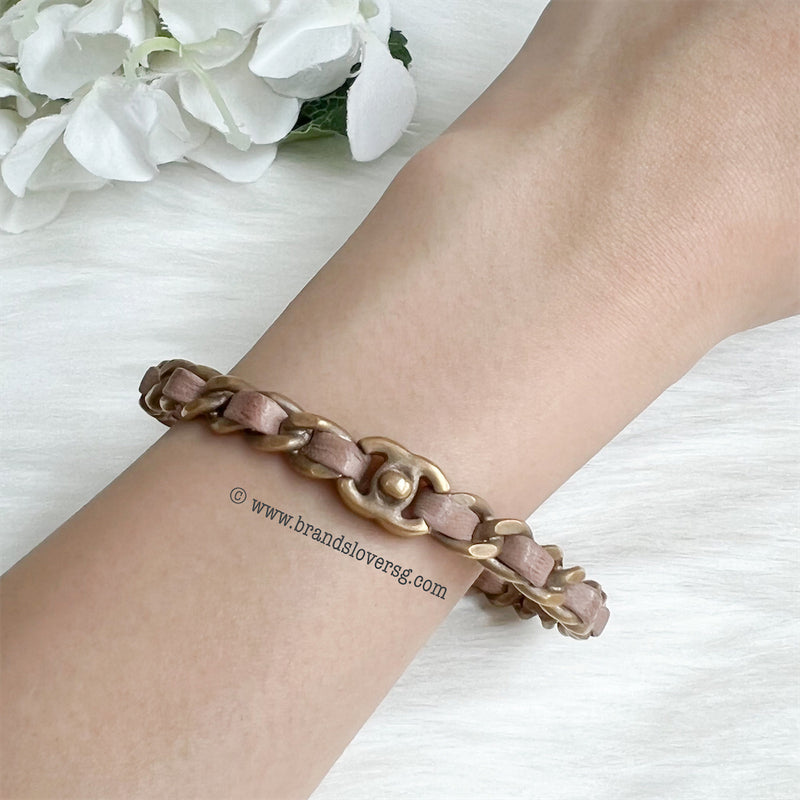 Chanel Interwoven CC Bangle with Dusty Pink Leather and Matte GHW