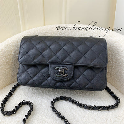 Chanel So Black Mini Rectangle Flap in Black Distressed Calf Leather and Black HW