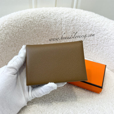 Hermes Calvi Duo Card Holder / Small Wallet in Alezan / Biscuit Epsom Leather