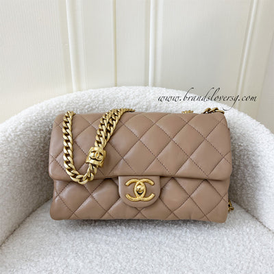 Chanel 22K Small Flap with Adjustable Chain in Dark Beige Lambskin AGHW