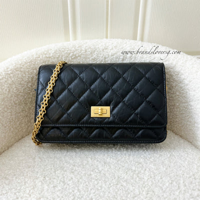 Chanel Reissue Wallet on Chain WOC in Black Distressed Leather AGHW