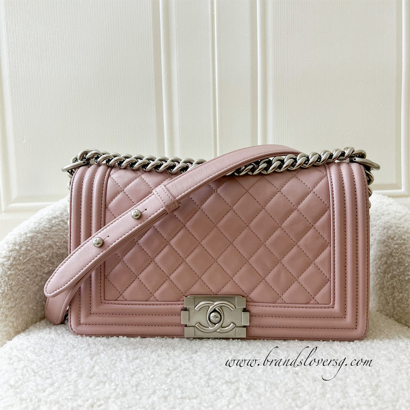 Chanel Medium 25cm Boy Flap in Pink Lambskin Matte SHW