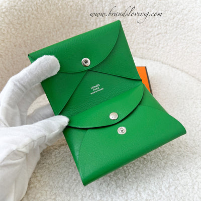 Hermes Calvi Duo Card Holder / Small Wallet in Vert Chevre Leather