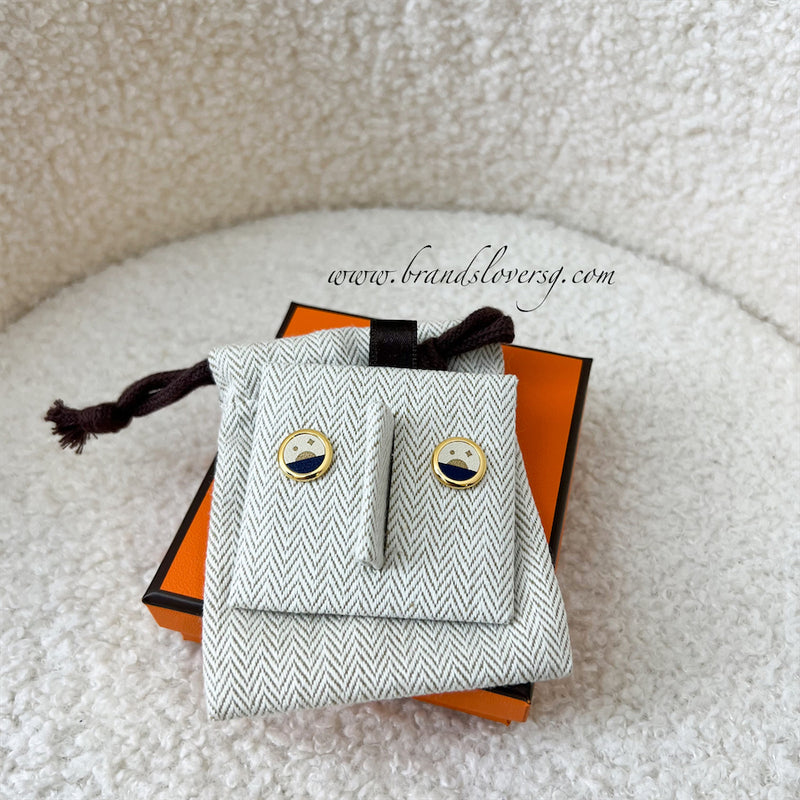 Hermes Round Earrings in Nuit and GHW