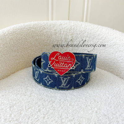 LV x Nigo 40 mm Heart Buckle Belt in Denim and SHW