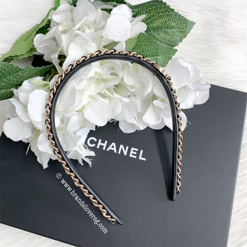 Chanel Hairband With Interwoven Black Leather And Matte