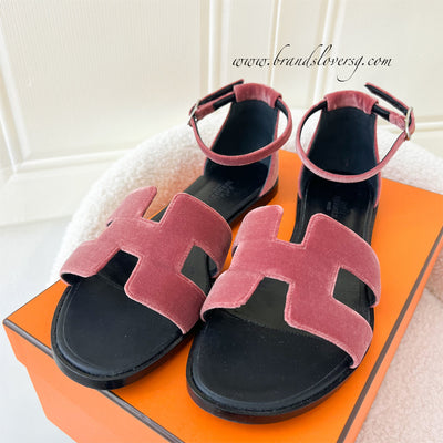 Hermes Santorini Velvet Sandals Size 39