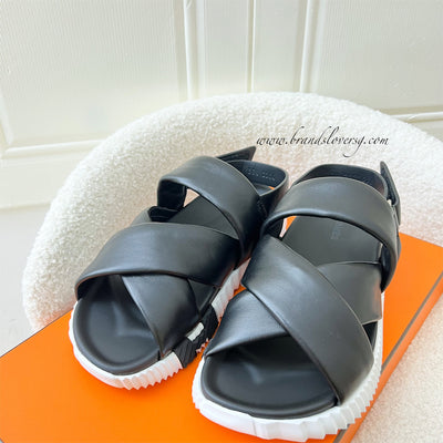 Hermes Electric Sandal in Black Calfskin Sz 35.5