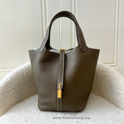 Hermes Picotin 18 in Etoupe Clemence Leather GHW