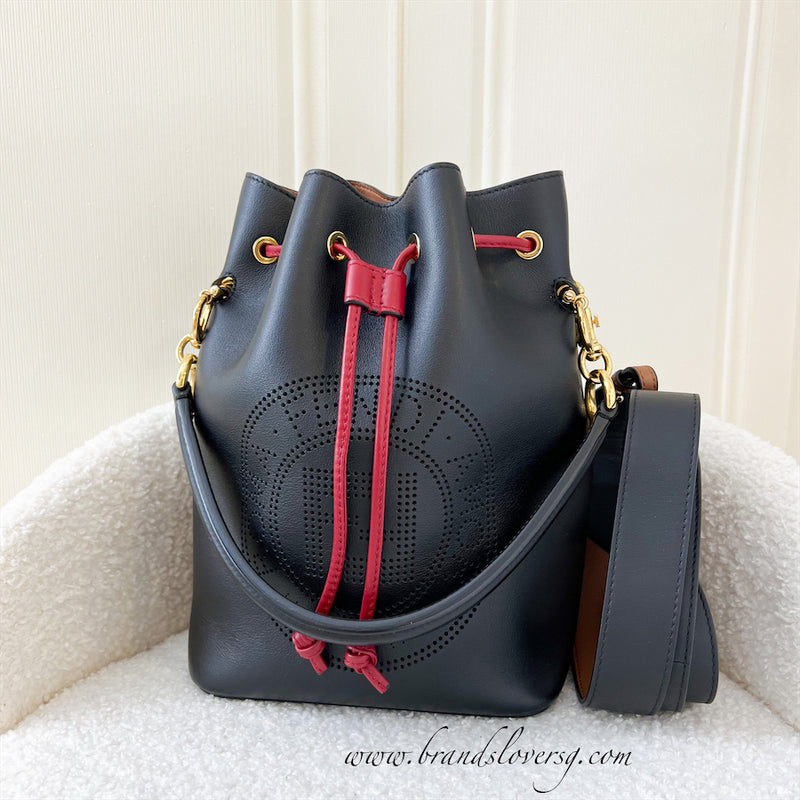 Fendi Mon Tresor Bucket Bag in Black and Red Leather