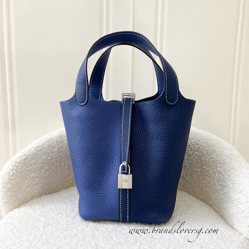 Hermes Picotin Lock 18 in Bleu Saphir / Bleu Brighton Clemence Leather PHW