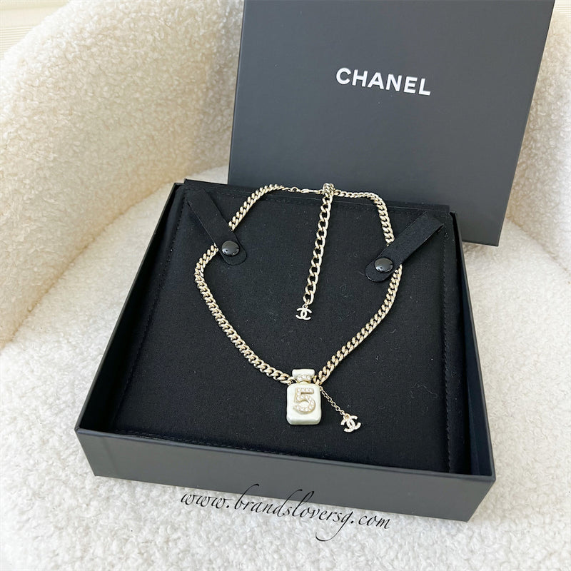 Chanel No.5 Perfume Bottle Necklace with Crystals in LGHW