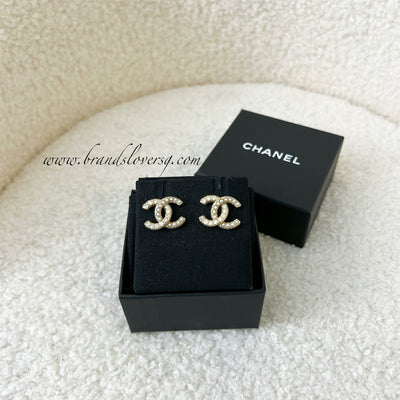 Chanel 21A CC Logo Earrings with Crystals and Pearls GHW