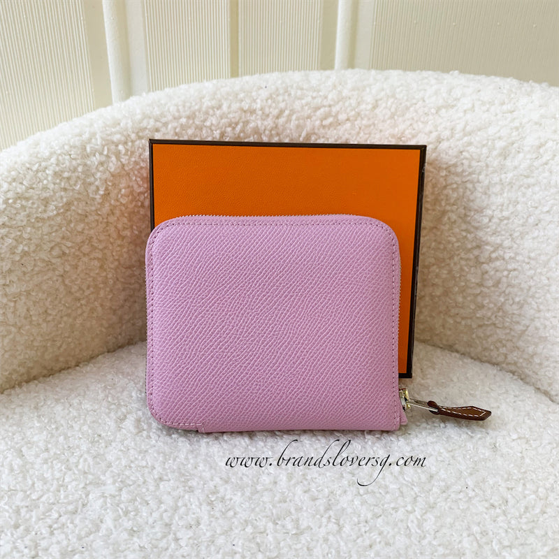 Hermes Silk in Compact Wallet in Mauve Sylvestre Epsom Leather PHW