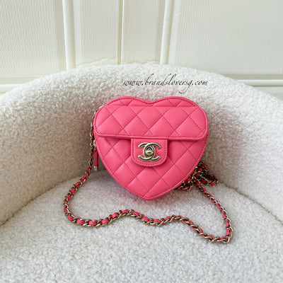 Chanel 22S Heart Clutch with Chain (Small Size) in Pink Lambskin LGHW