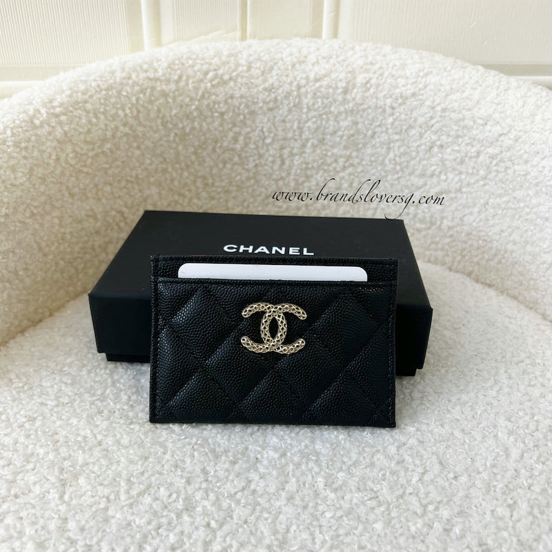 Chanel 23P Flat Card Holder in Black Caviar LGHW
