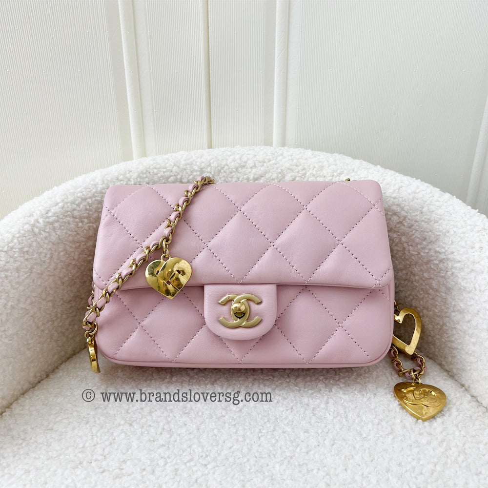 Chanel 22B Small Flap Bag with Heart Charms in Pink Lambskin and AGHW –  Brands Lover