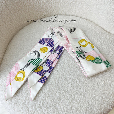 Hermes Pair of Twillies in Garde Robe Pop (HG / Blanc / Multicolore) Silk