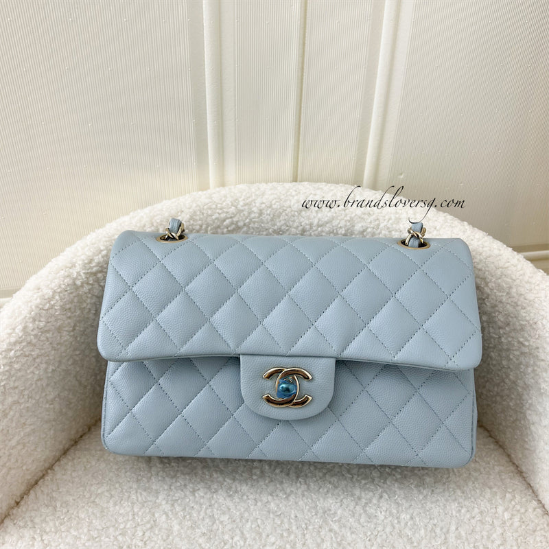 Chanel Small Classic Flap in 22P Robin Egg Blue Caviar LGHW