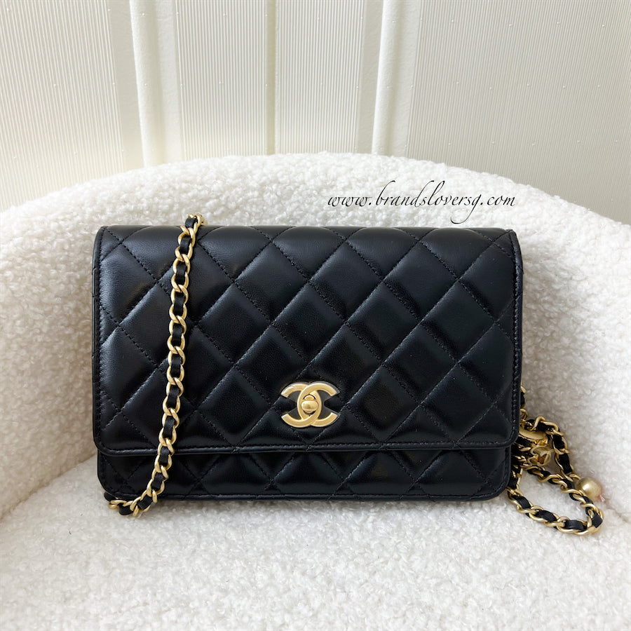 Chanel Pearl Crush Wallet on Chain WOC in Black Lambskin AGHW