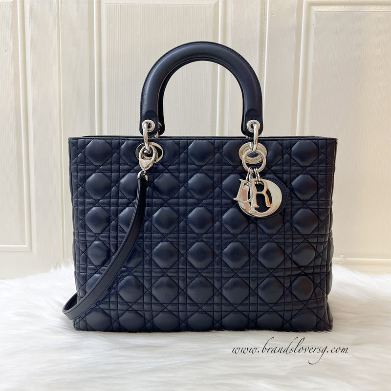 Dior Large Lady Dior in Navy Lambskin and SHW