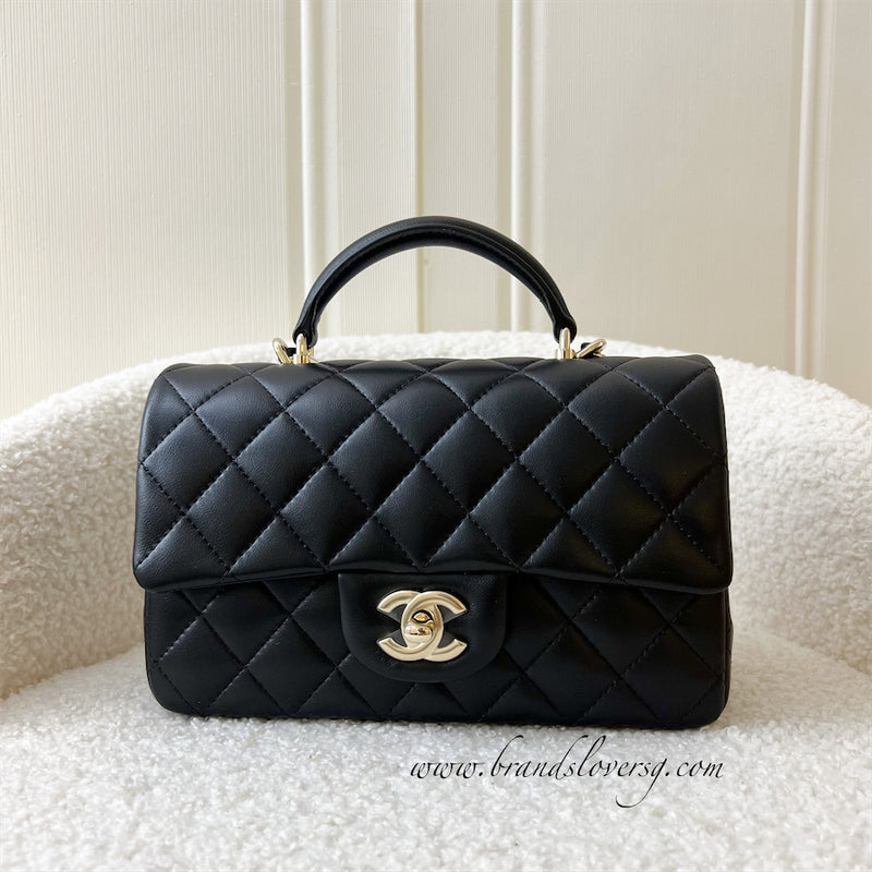 Chanel Top Handle Classic Mini Rectangle in Black Lambskin LGHW