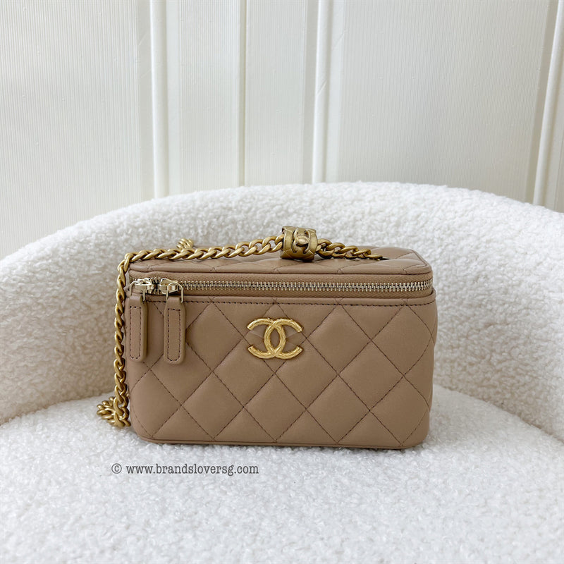 Chanel 22K Adjustable Chain Small Vanity in Dark Beige Lambskin AGHW