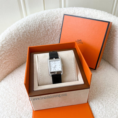 Hermes Cape Cod GM Automatic Watch with Diamonds and Noir (Black) Alligator Strap