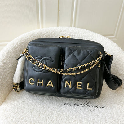 Chanel 22C Seasonal Camera Bag in Black Calfskin AGHW