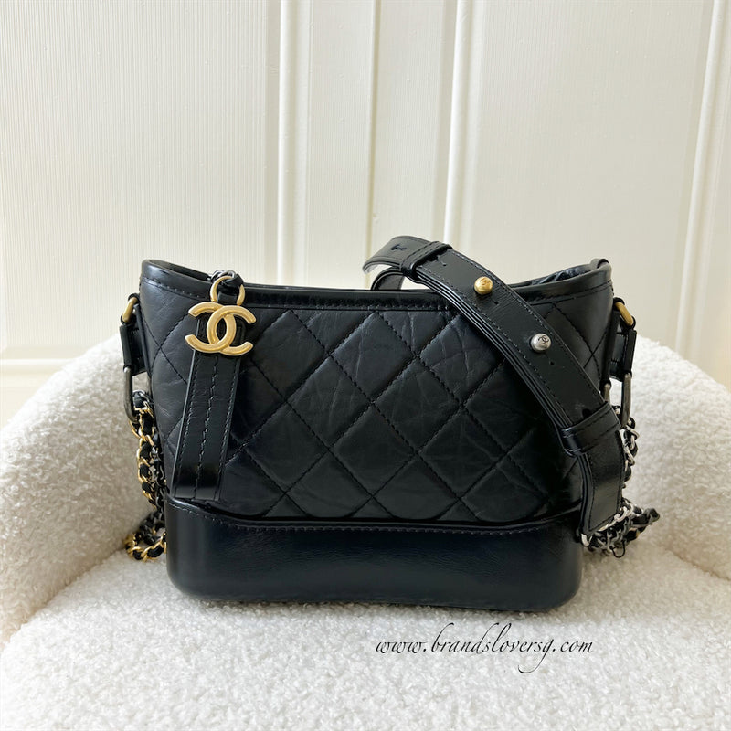 Chanel Small Gabrielle Hobo in Black Distressed Calfskin and 3 tone HW