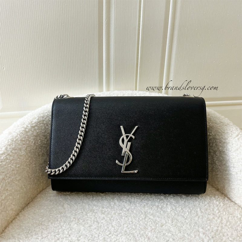 Saint Laurent YSL Medium Kate Clutch Bag with Chain in Black Grained Calfskin and SHW
