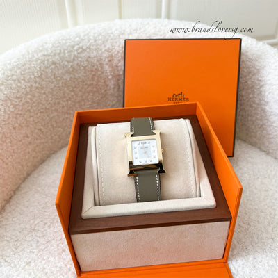 Hermes Heure H MM Watch with Diamond Markers and Etoupe Calfskin Strap