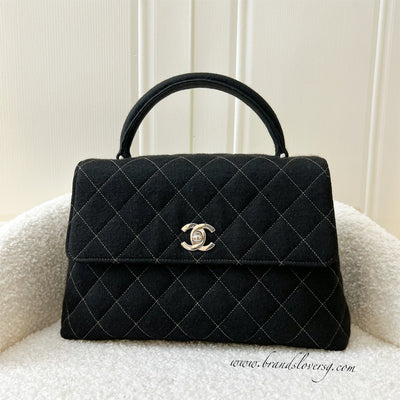 Chanel Vintage Kelly Top Handle Bag in Black Jersey SHW