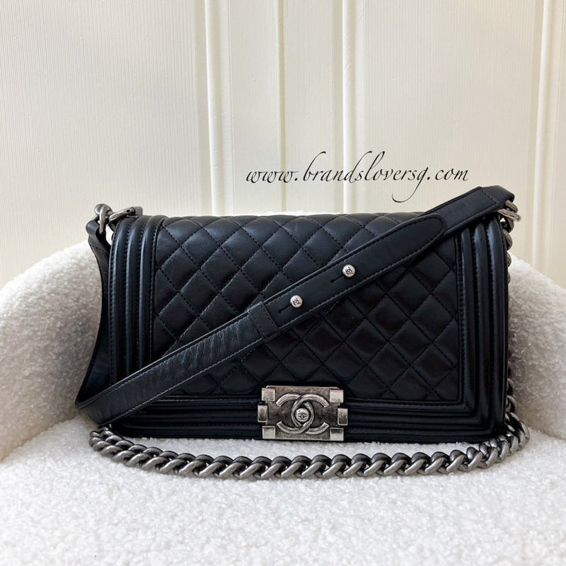 Chanel Medium 25cm Boy Flap in Black Lambskin RHW