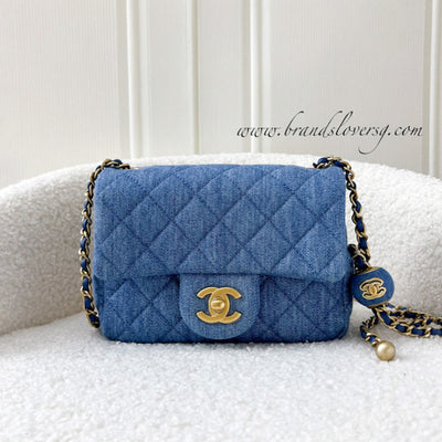 Chanel 22C Pearl Crush Mini Square in Denim Fabric AGHW