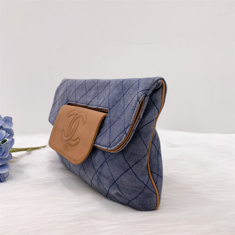 Chanel Seasonal Foldover Clutch in Denim and Natural Leather