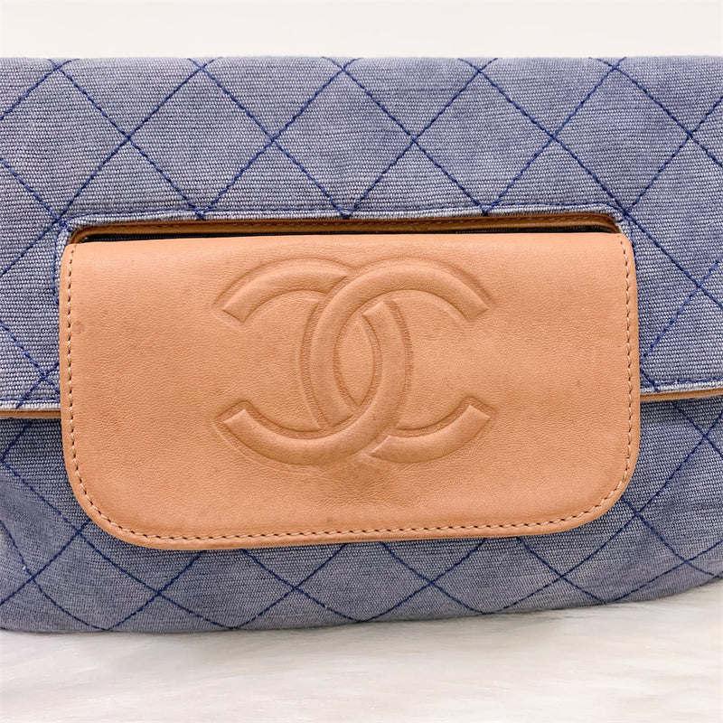 Chanel Seasonal Foldover Clutch in Denim and Natural Leather